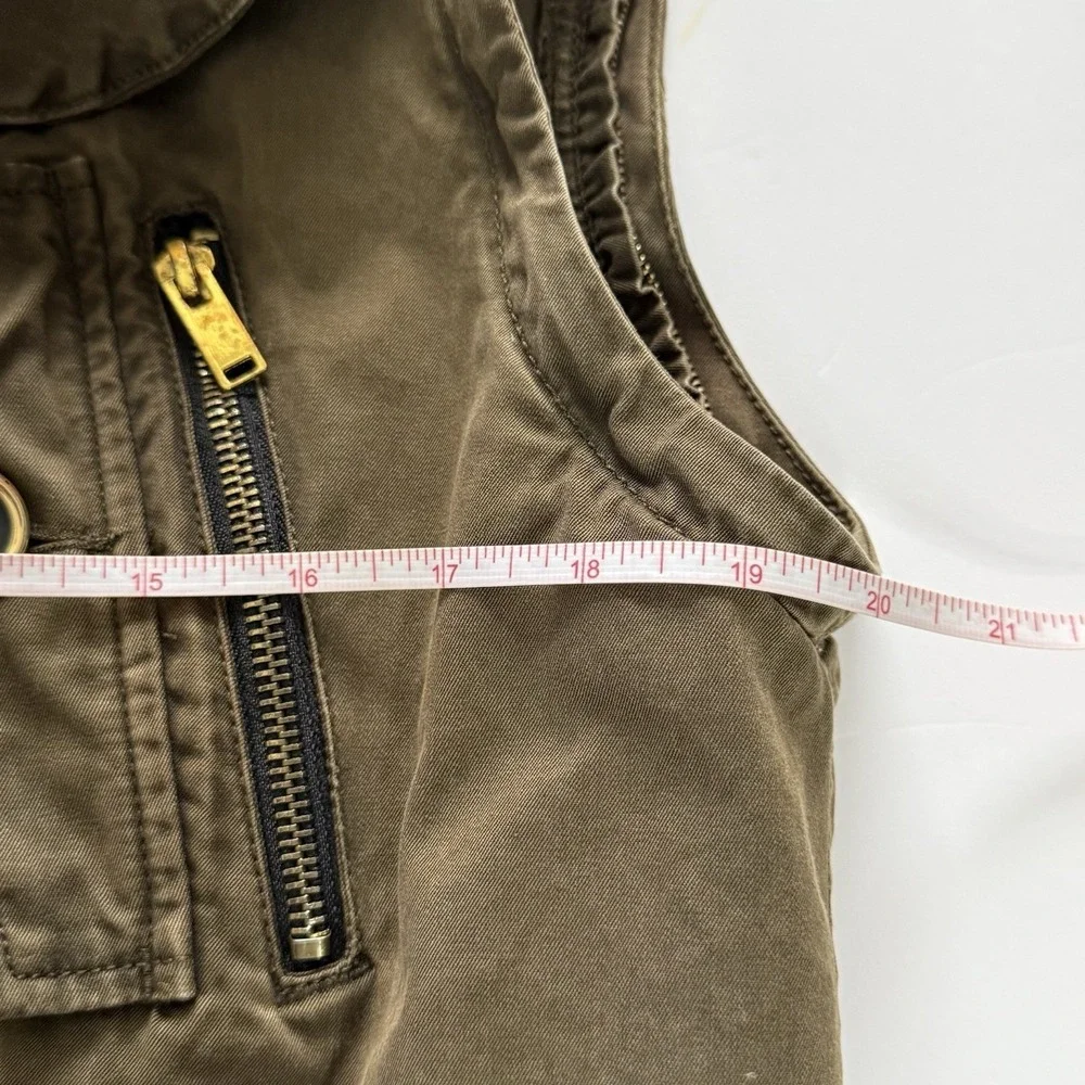 ZARA Woman Olive Utility Cargo Vest L Sleeveless Anorak Jacket Zip Pockets waist